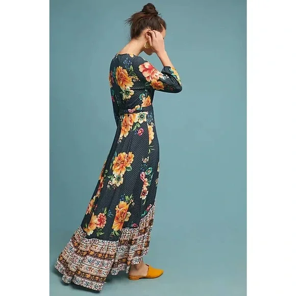 Farm Rio Anthropologie Majorca Wrap Dress Hi Lo Floral Boho Women's Size Small - Picture 8 of 16
